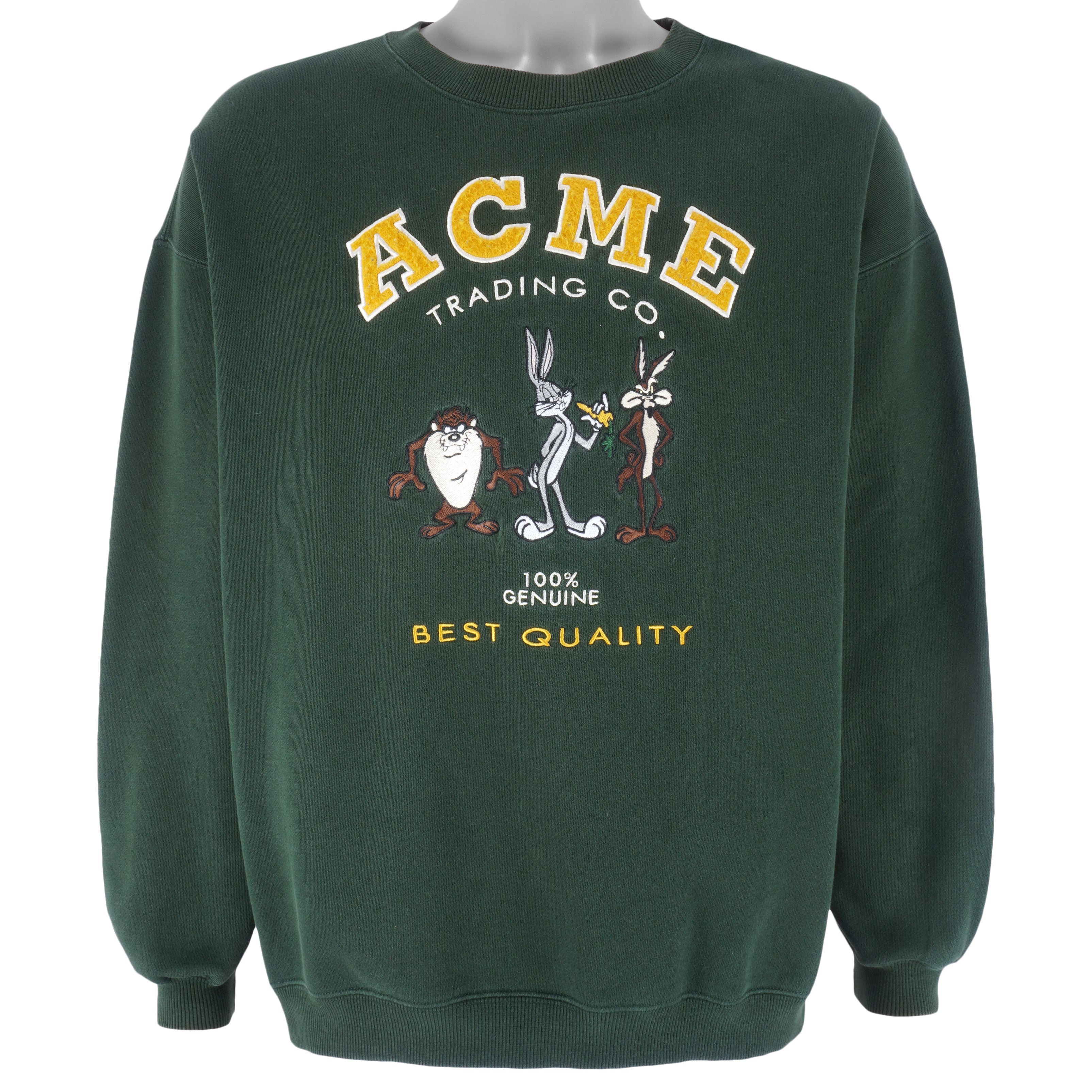 Looney Tunes - Looney Characters ACME Embroidered Crew Neck Sweatshirt 1990s Large Vintage Retro
