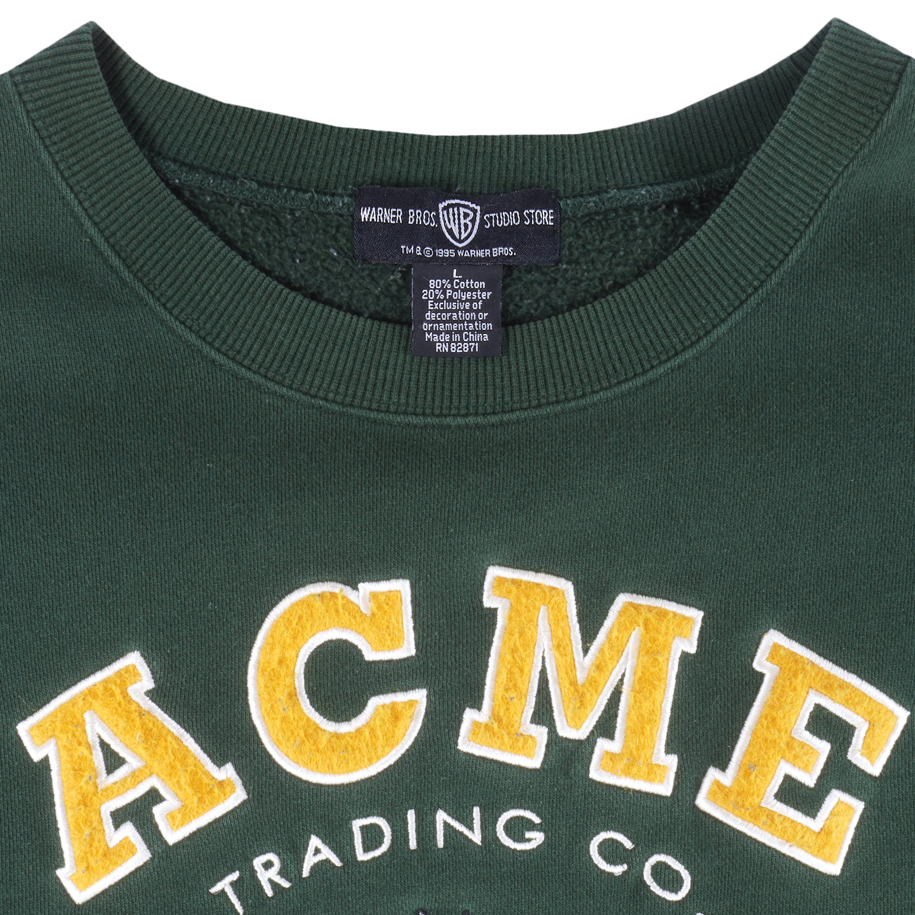 Looney Tunes - Looney Characters ACME Embroidered Crew Neck Sweatshirt 1990s Large Vintage Retro