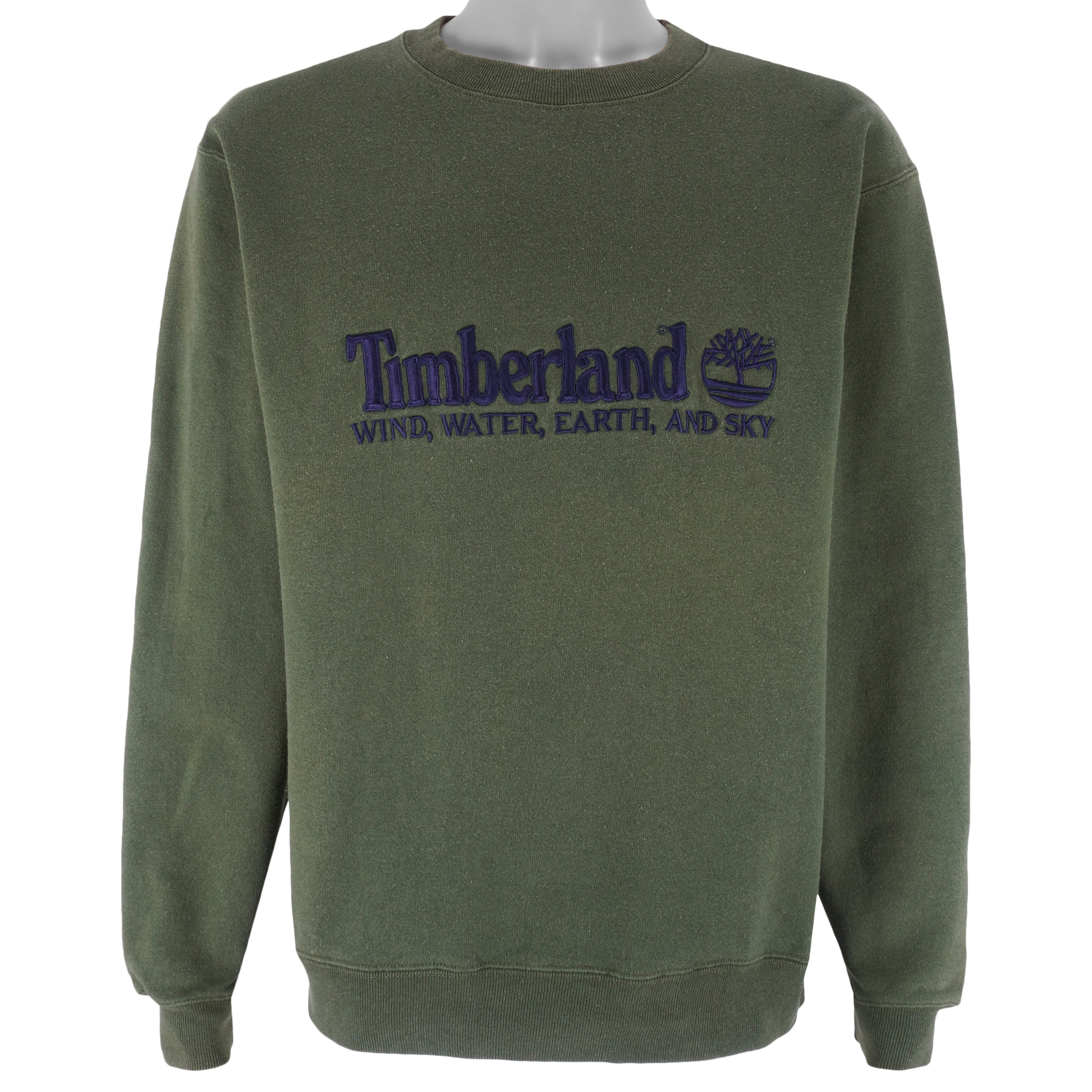 Timberland - Green Wind Water Earth and Sky Crew Neck Sweatshirt 1990s Medium Vintage Retro