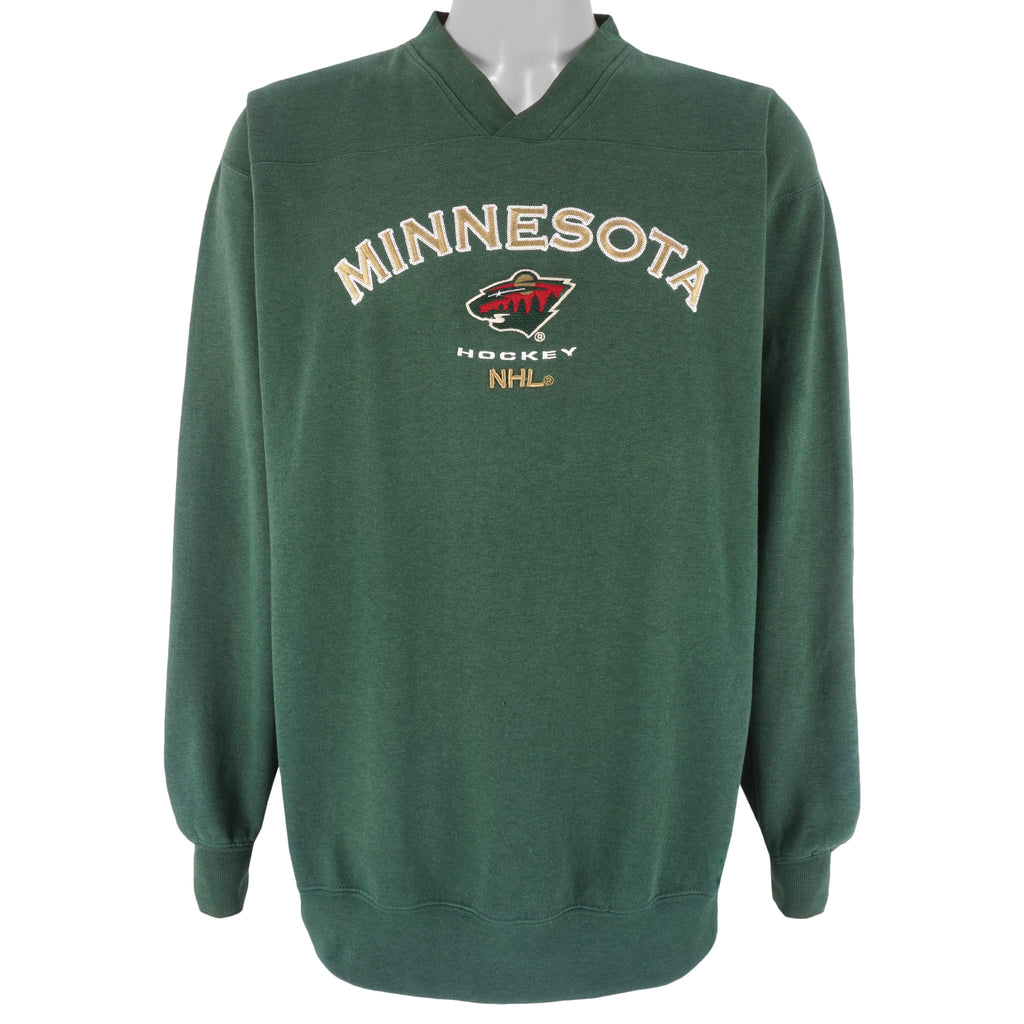 NHL (Lee) - Minnesota Wild Embroidered V-Neck Sweatshirt 1990s X-Large Vintage Retro Hockey