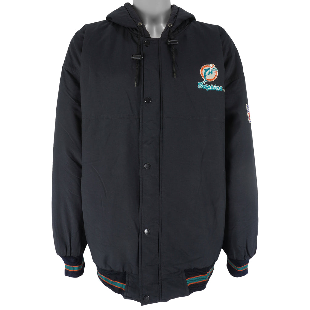 Starter - Miami Dolphins Zip & Button-Up Puffer Jacket 1990s X-Large Vintage Retro Football