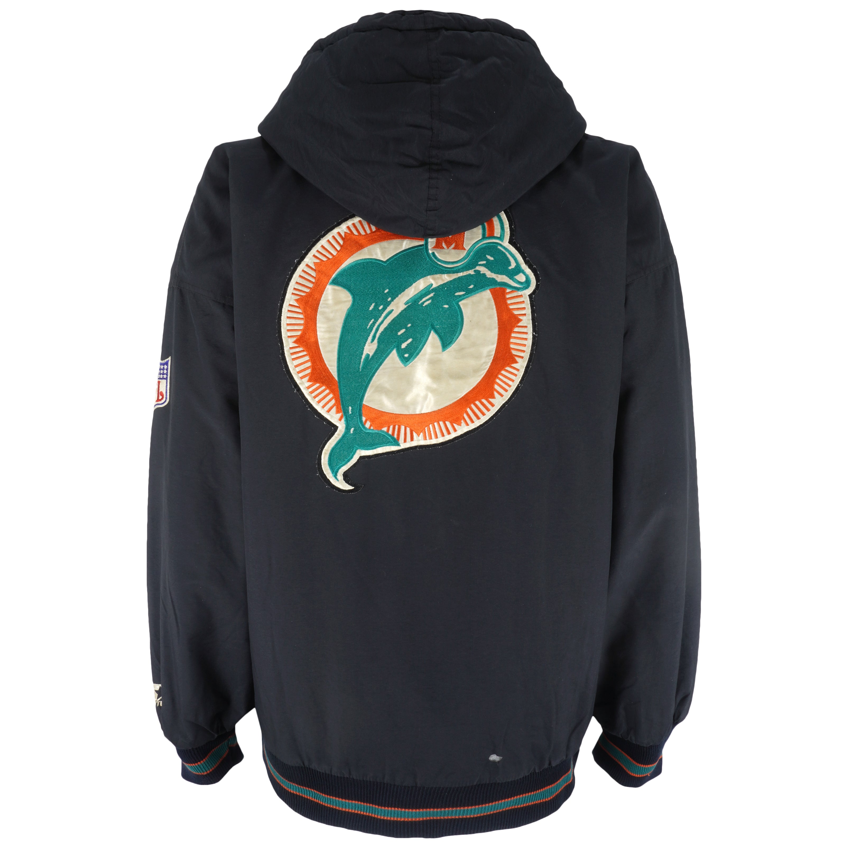 Starter - Miami Dolphins Zip & Button-Up Puffer Jacket 1990s X-Large Vintage Retro Football