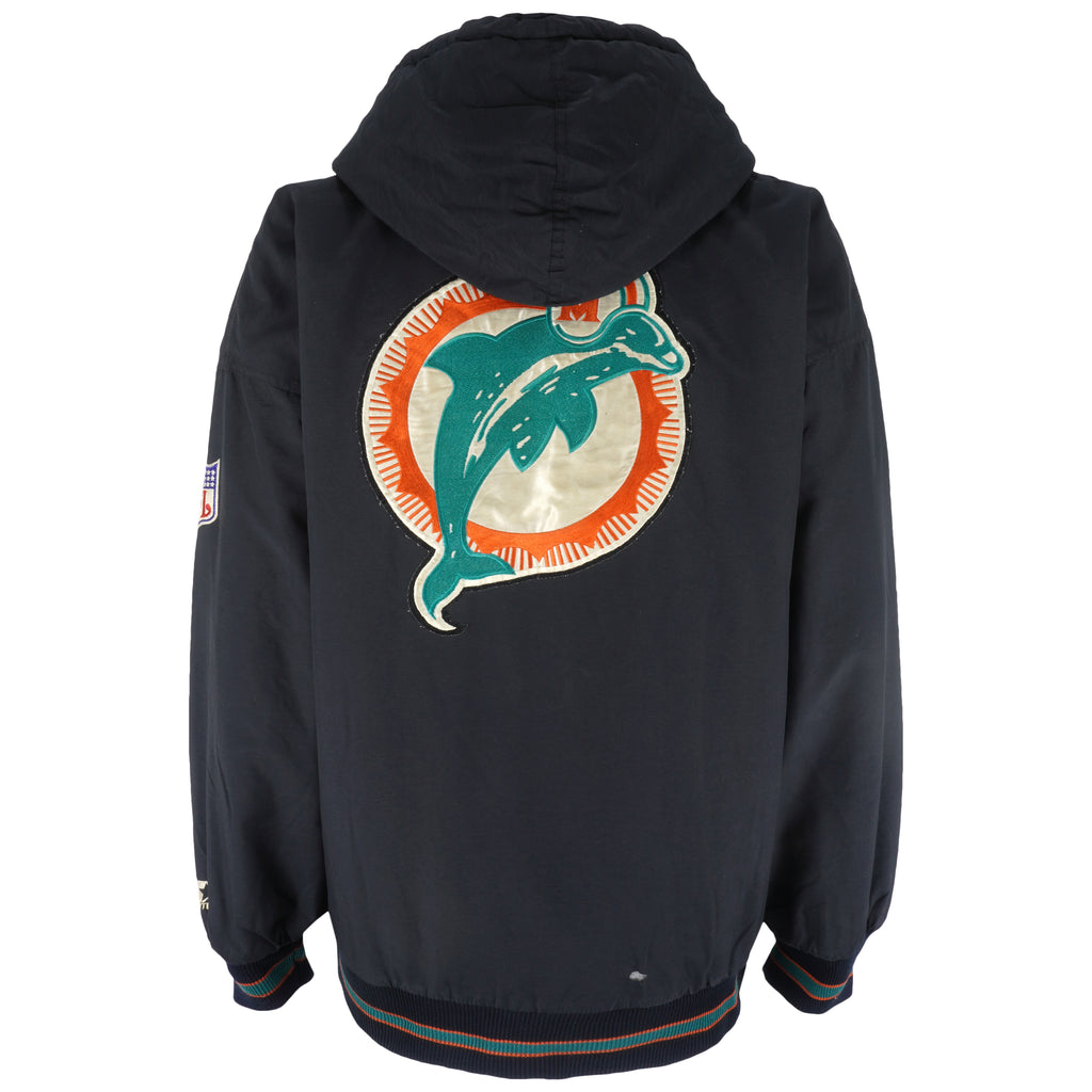 Starter - Miami Dolphins Zip & Button-Up Puffer Jacket 1990s X-Large Vintage Retro Football