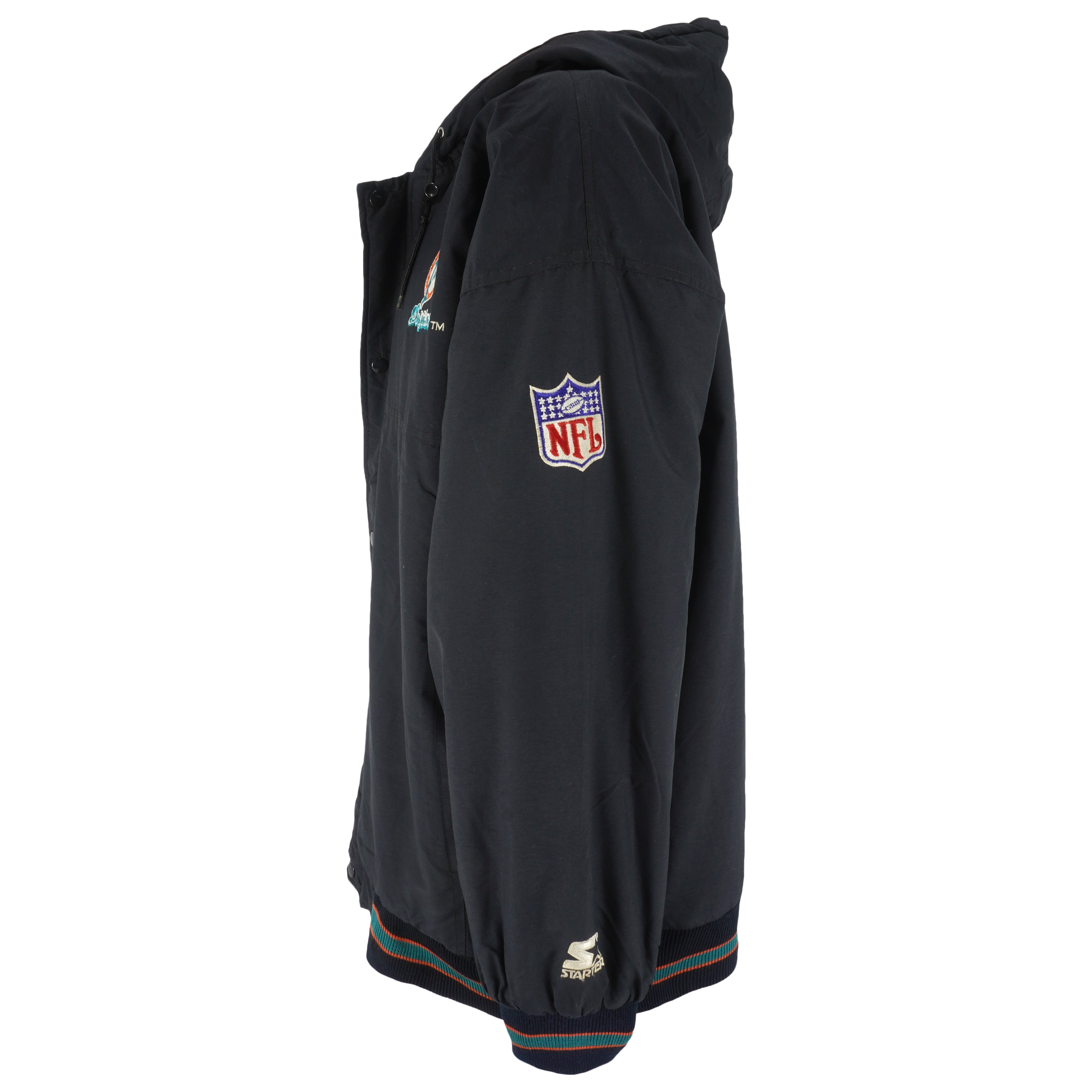 Starter - Miami Dolphins Zip & Button-Up Puffer Jacket 1990s X-Large Vintage Retro Football