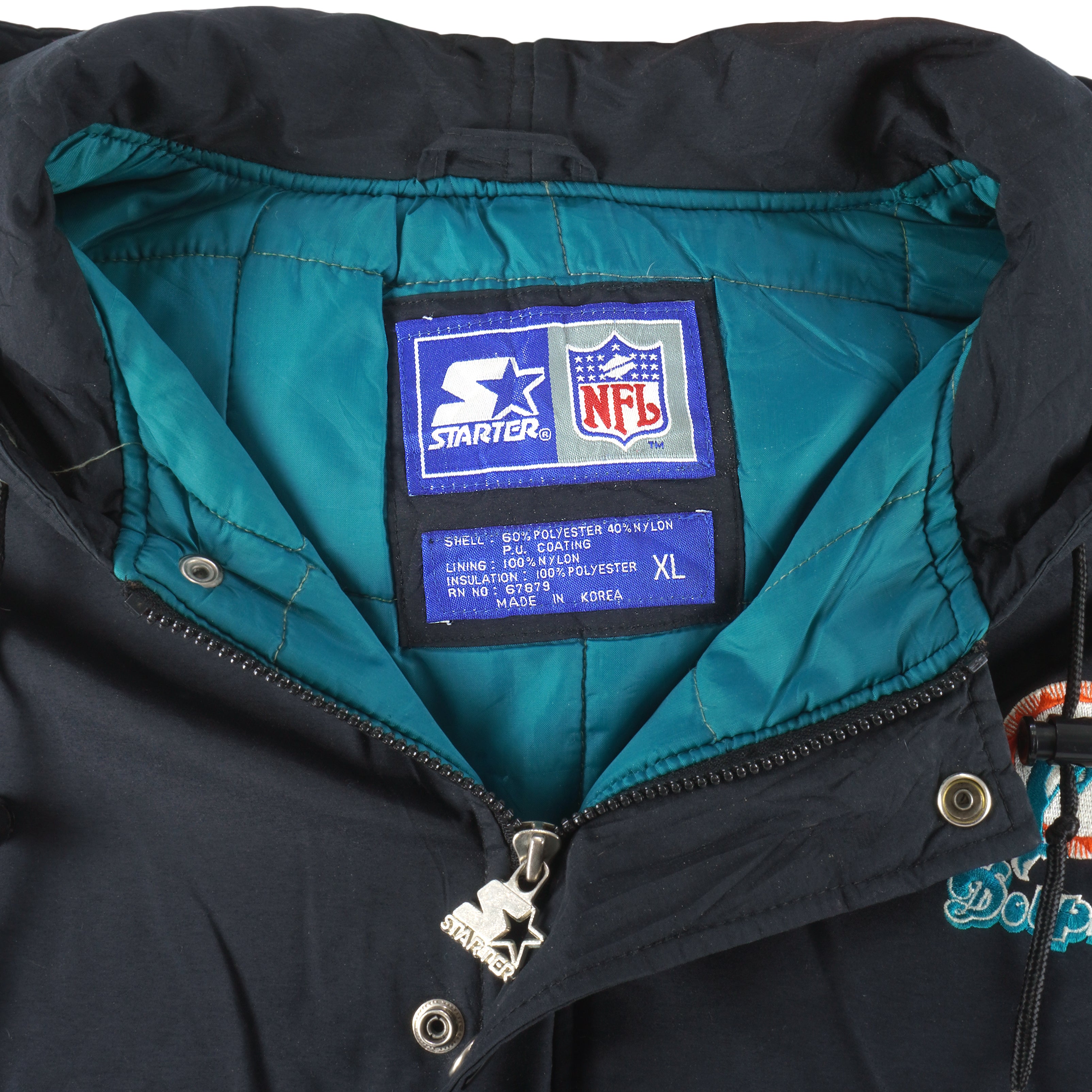 Vintage Starter - Miami Dolphins Zip & Button-Up Puffer Jacket