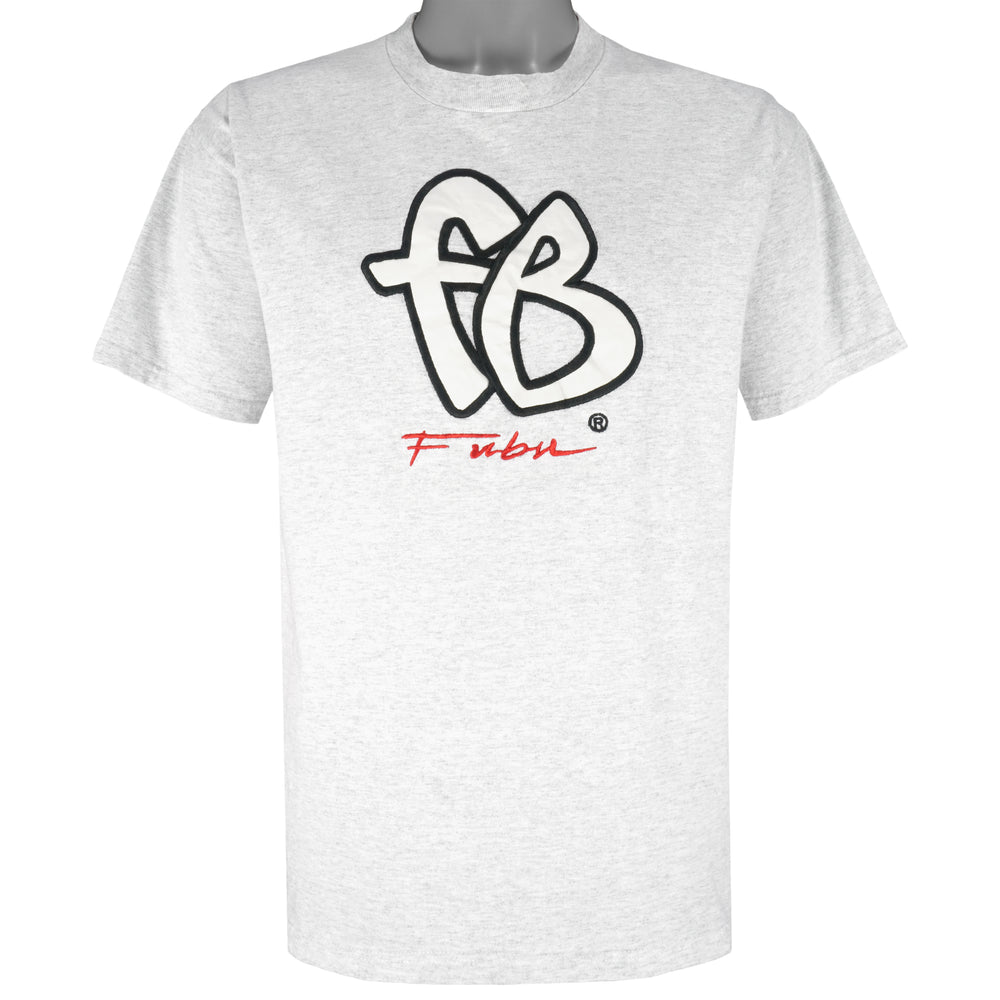 FUBU - Grey Sports Embroidered T-Shirt 1990s Medium Vintage Retro
