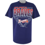 MLB (Hanes) - Atlanta Braves Spell-Out Single Stitch T-Shirt 1991 Large Vintage Retro Baseball