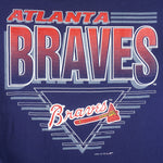 MLB (Hanes) - Atlanta Braves Spell-Out Single Stitch T-Shirt 1991 Large Vintage Retro Baseball
