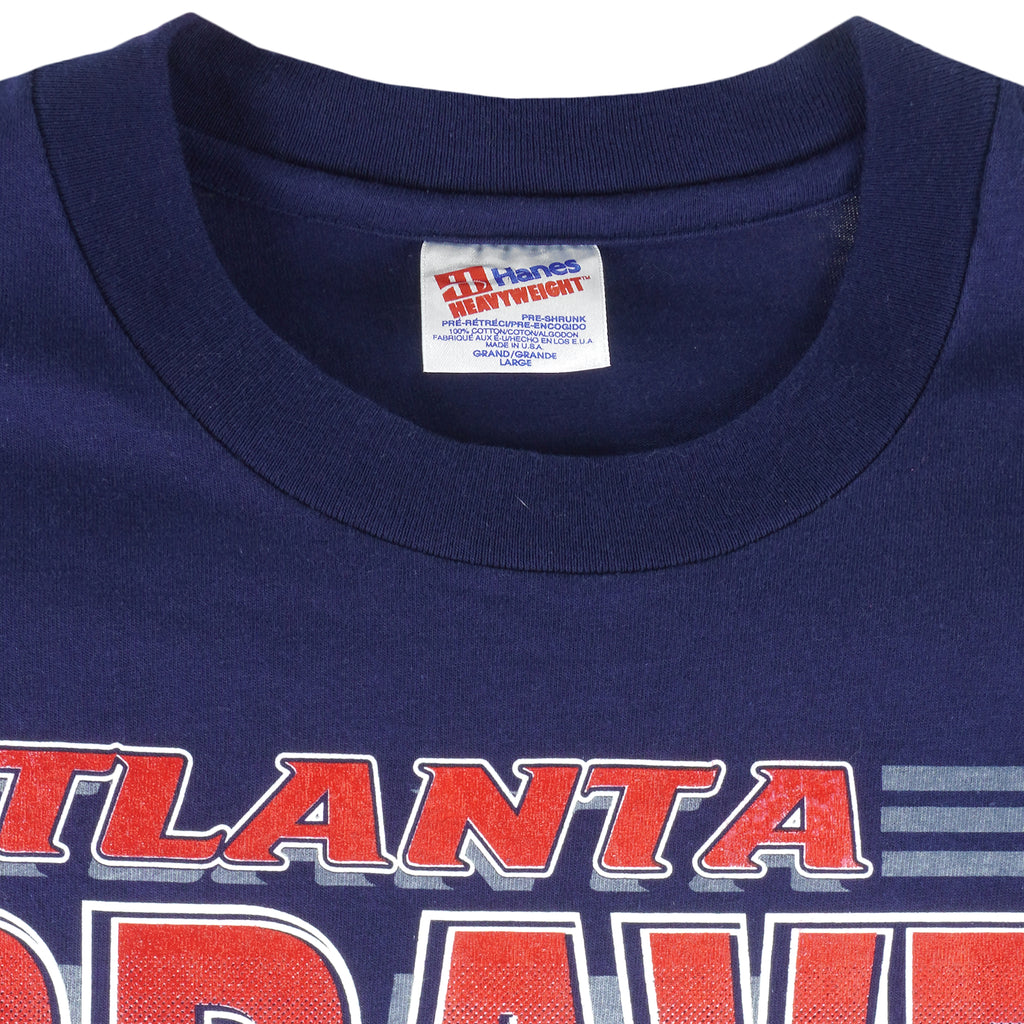 MLB (Hanes) - Atlanta Braves Spell-Out Single Stitch T-Shirt 1991 Large Vintage Retro Baseball