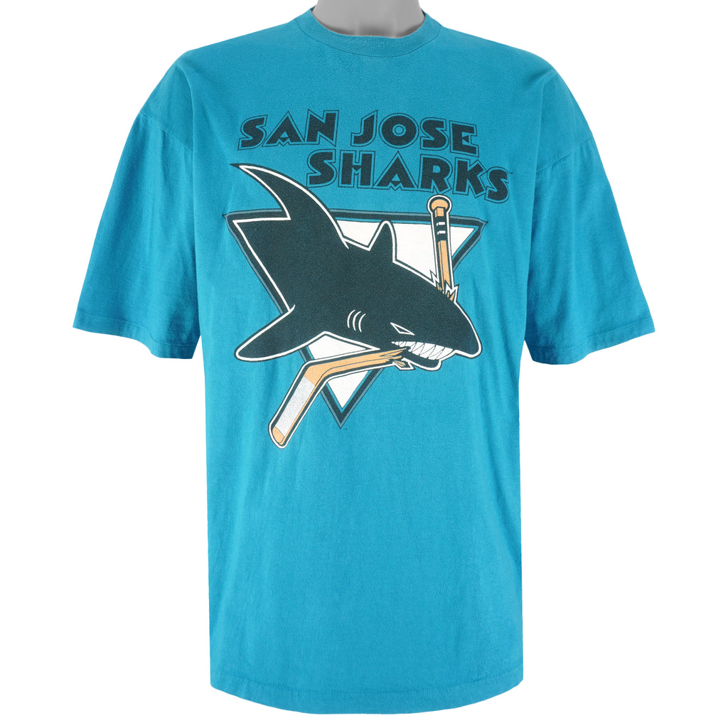 NHL - Blue San Jose Sharks Single Stitch T-Shirt 1990s X-Large Vintage Retro Hockey