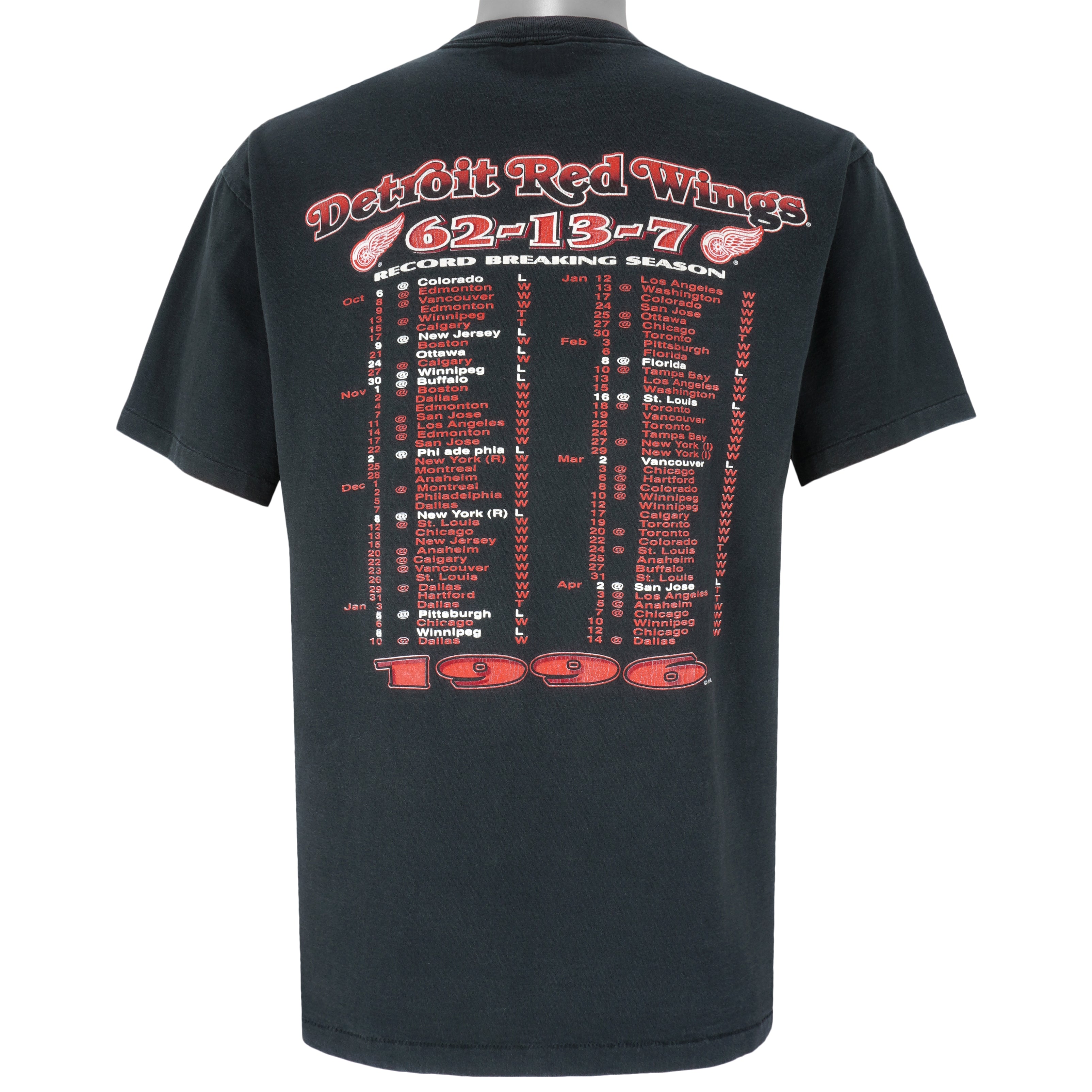 NHL - Detroit Red Wings Record Breaking Season T-Shirt 1996 Large Vintage Retro Hockey