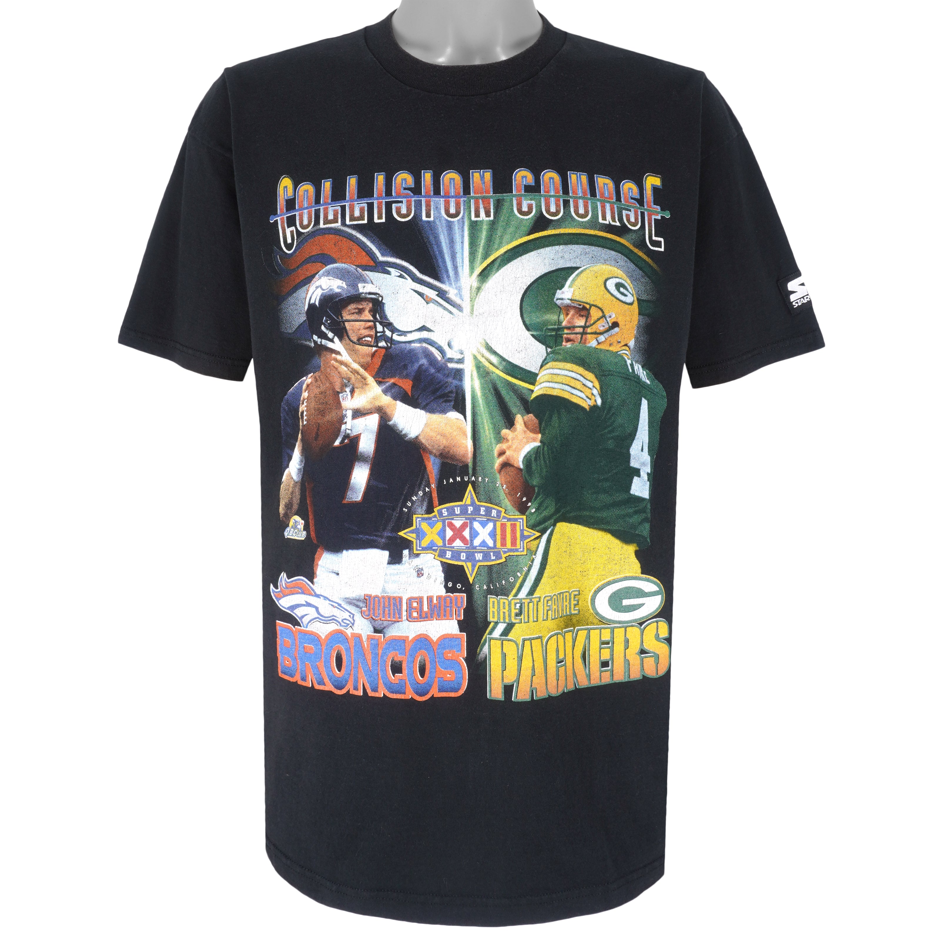 Starter - Broncos John Elway VS Packers Brett Favre Collision Course T-Shirt 1998 X-Large Vintage Retro Football