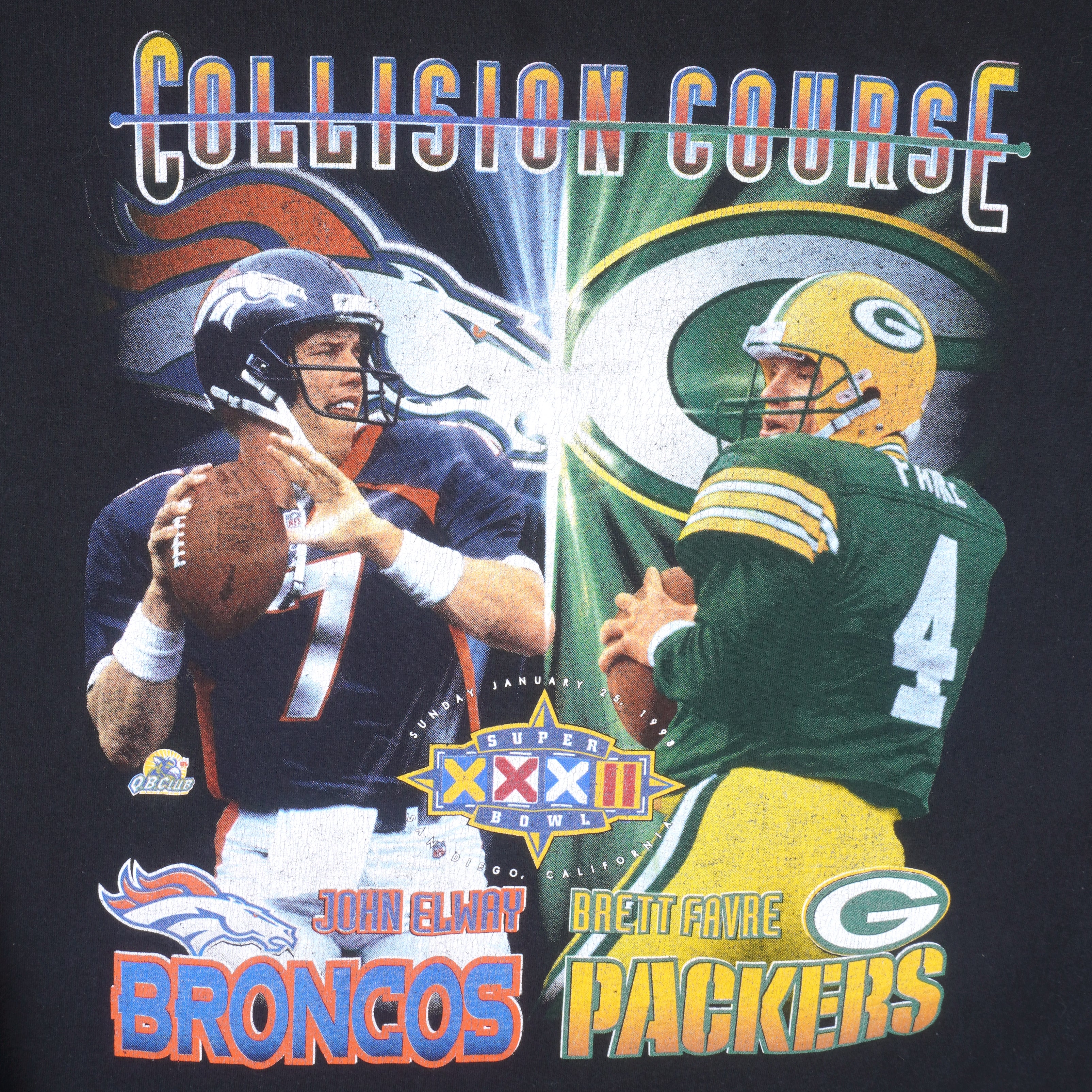 Starter - Broncos John Elway VS Packers Brett Favre Collision Course T-Shirt 1998 X-Large Vintage Retro Football