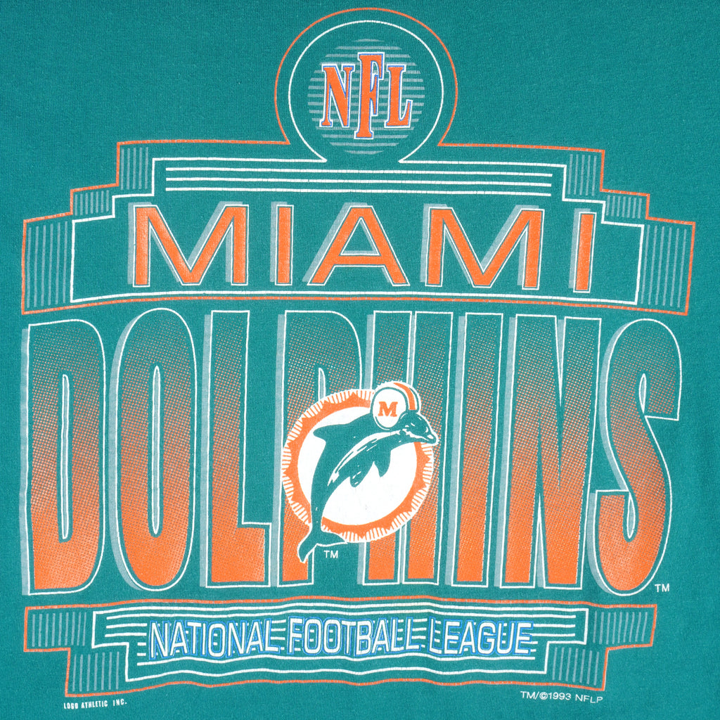 NFL (Logo Athletic) - Miami Dolphins Single Stitch T-Shirt 1993 Large Vintage Retro Football