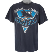 NHL (Bulletin) - San Jose Sharks Spell-Out T-Shirt 1992 Large Vintage Hockey