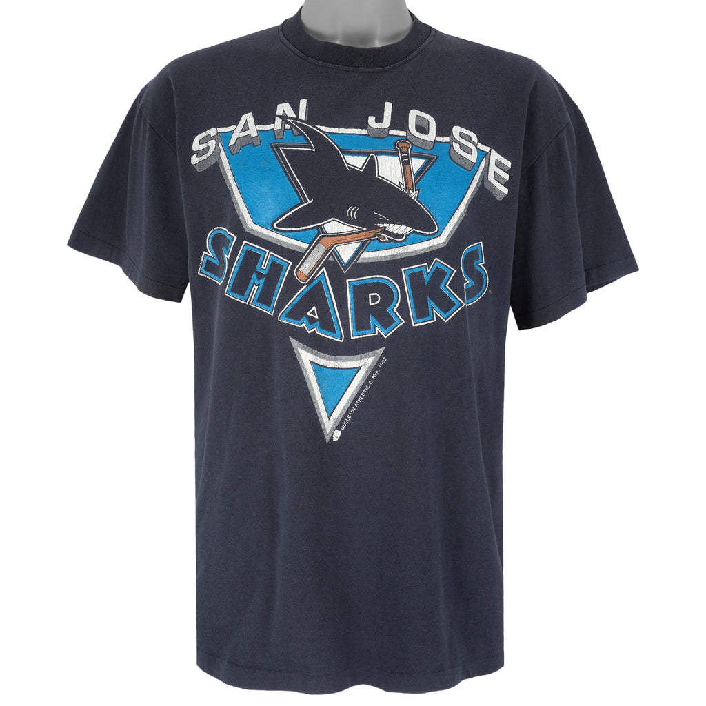 NHL (Bulletin) - San Jose Sharks Spell-Out T-Shirt 1992 Large Vintage Hockey