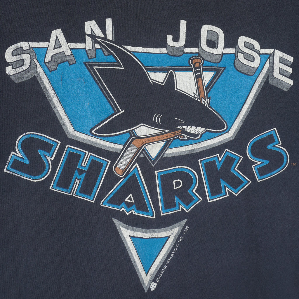 NHL (Bulletin) - San Jose Sharks Spell-Out T-Shirt 1992 Large Vintage Hockey
