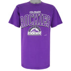 MLB (Logo 7) - Colorado Rockies Single Stitch T-Shirt 1990s Large Vintage Retro Football