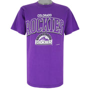MLB (Logo 7) - Colorado Rockies Single Stitch T-Shirt 1990s Large Vintage Retro Football