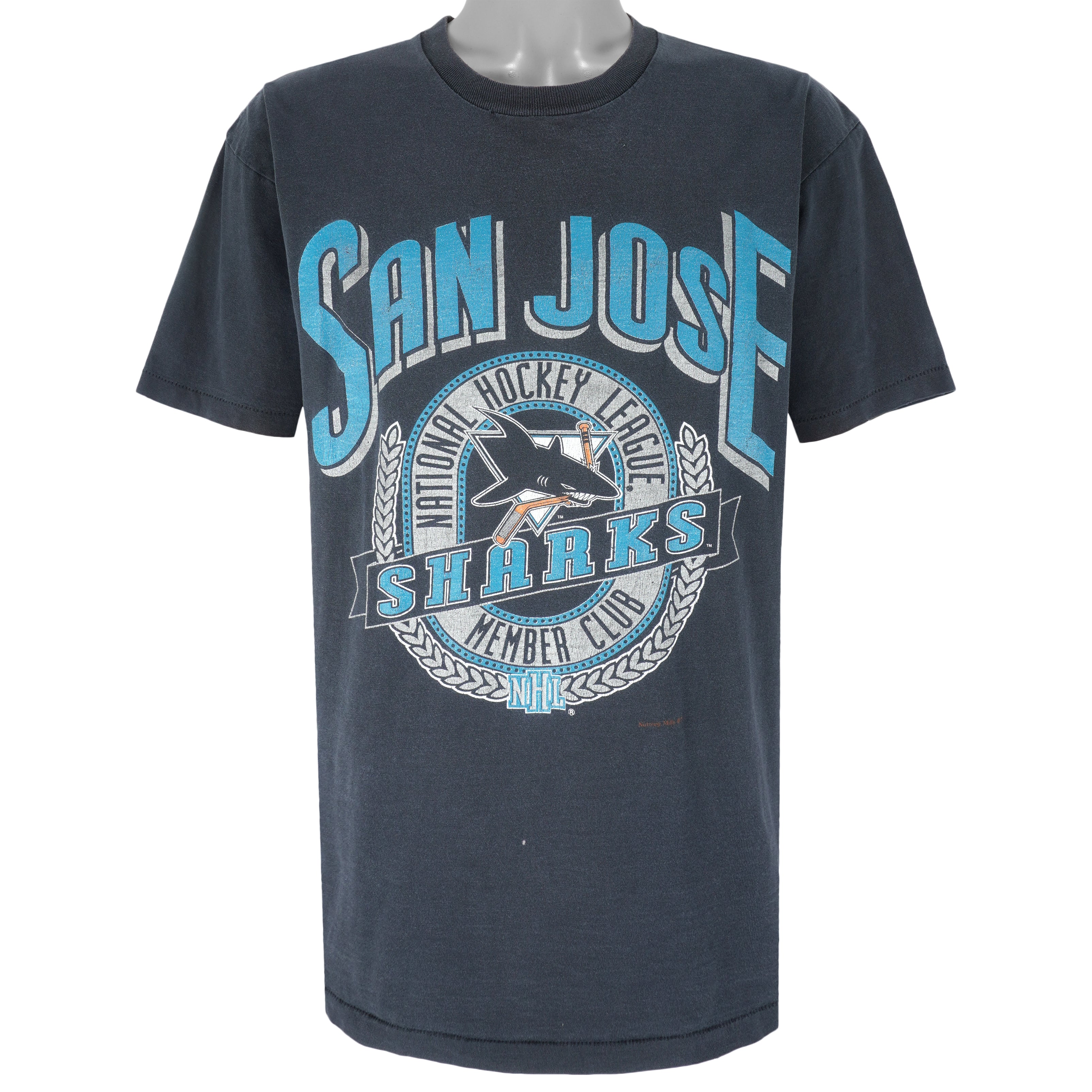 NHL (Nutmeg) - San Jose Sharks Member Club T-Shirt 1990s Large Vintage Hockey