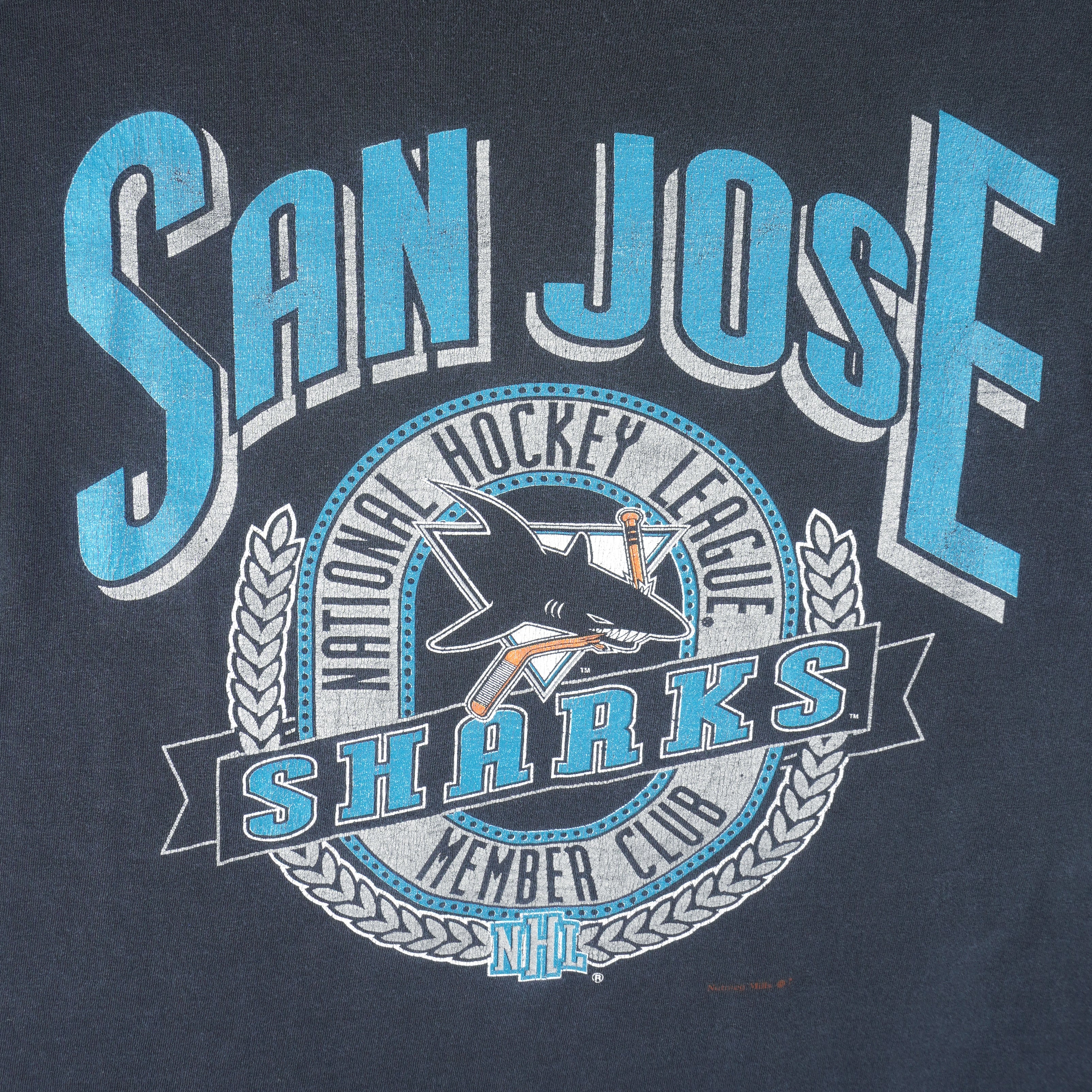 NHL (Nutmeg) - San Jose Sharks Member Club T-Shirt 1990s Large Vintage Hockey