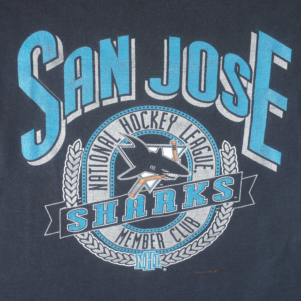 NHL (Nutmeg) - San Jose Sharks Member Club T-Shirt 1990s Large Vintage Hockey