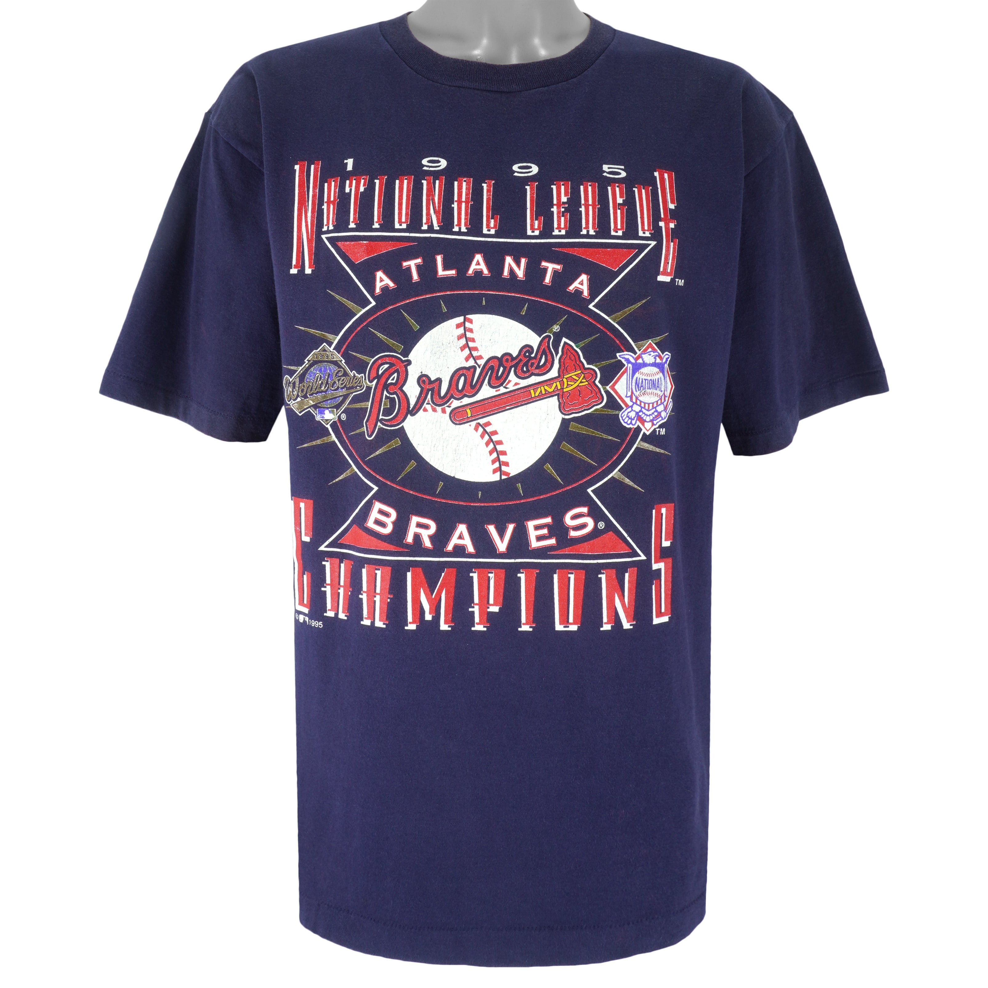 MLB (Logo 7) - Atlanta Braves Champions Single Stitch T-Shirt 1995 X-Large Vintage Retro Baseball
