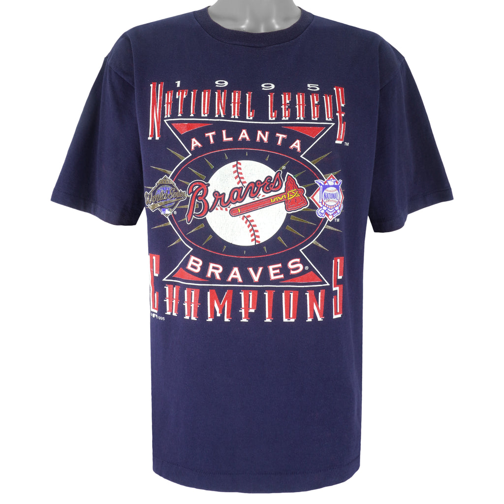 MLB (Logo 7) - Atlanta Braves Champions Single Stitch T-Shirt 1995 X-Large Vintage Retro Baseball