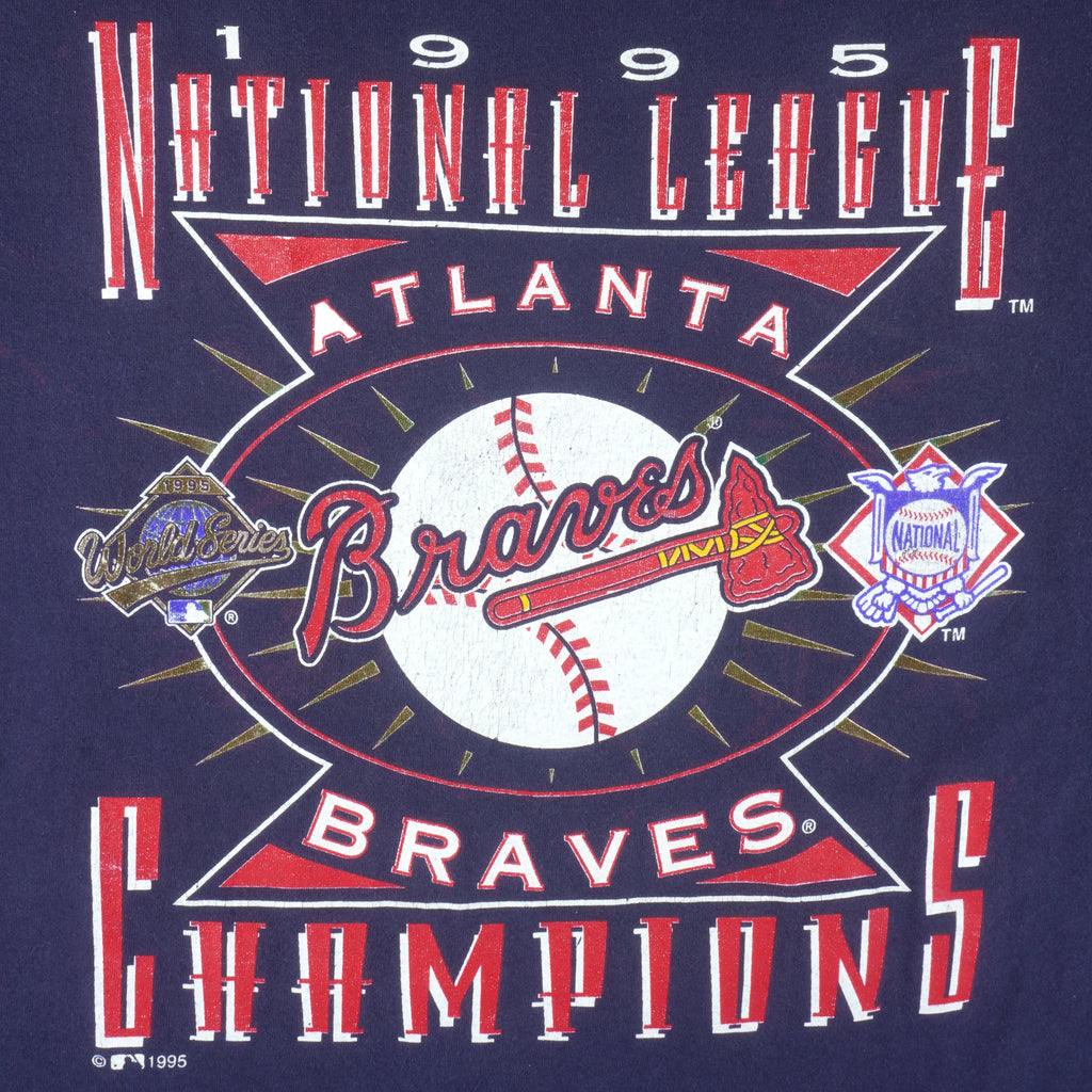 MLB (Logo 7) - Atlanta Braves Champions Single Stitch T-Shirt 1995 X-Large Vintage Retro Baseball