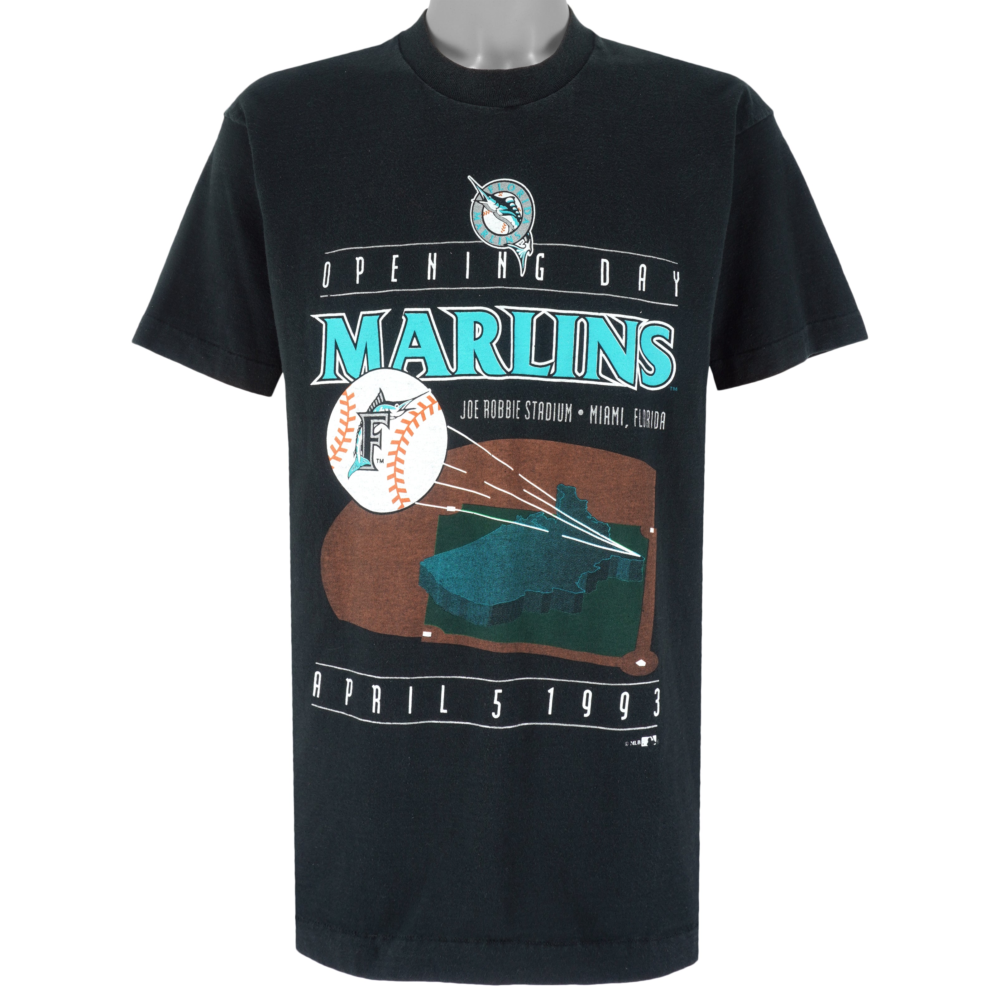 MLB (Home Team) - Florida Marlins Team Players Single Stitch T-Shirt 1993 Large Vintage Retro Baseball