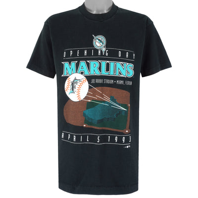 MLB (Home Team) - Florida Marlins Team Players List Single Stitch T-Shirt 1993 Large