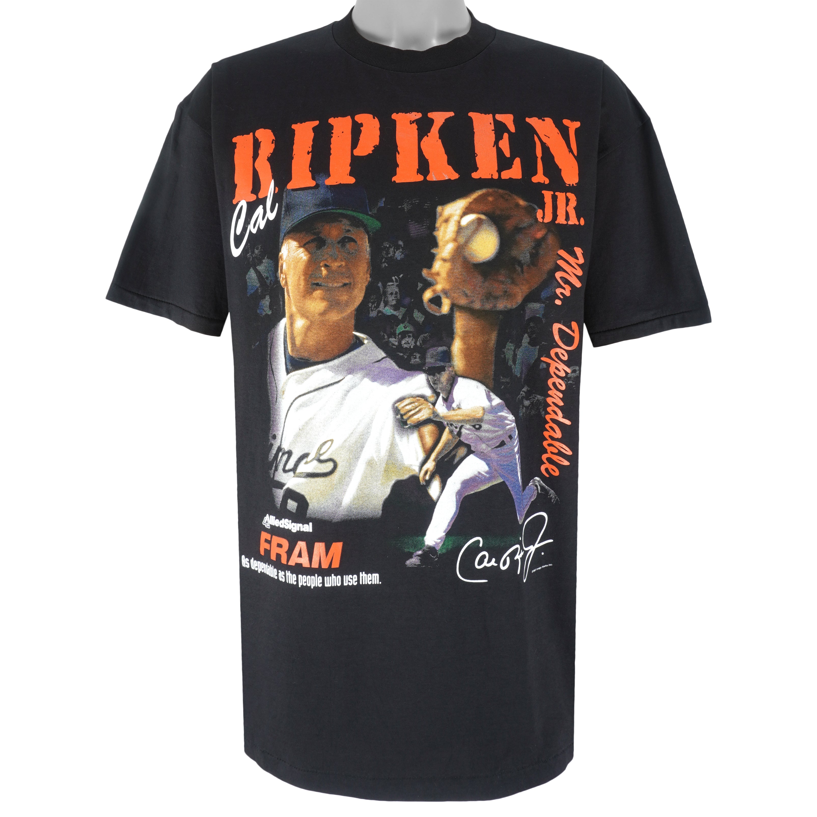 MLB (Power Pro) - Baltimore Orioles Cal Ripken Single Stitch T-Shirt 1997 X-Large Vintage Retro Baseball