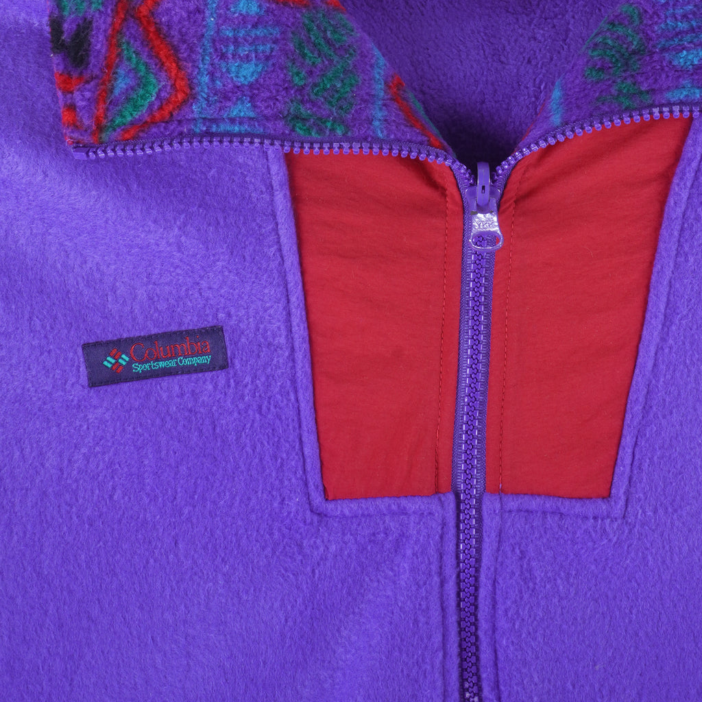 Columbia - Purple Zip-Up Fleece Jacket 1990s Medium Vintage Retro