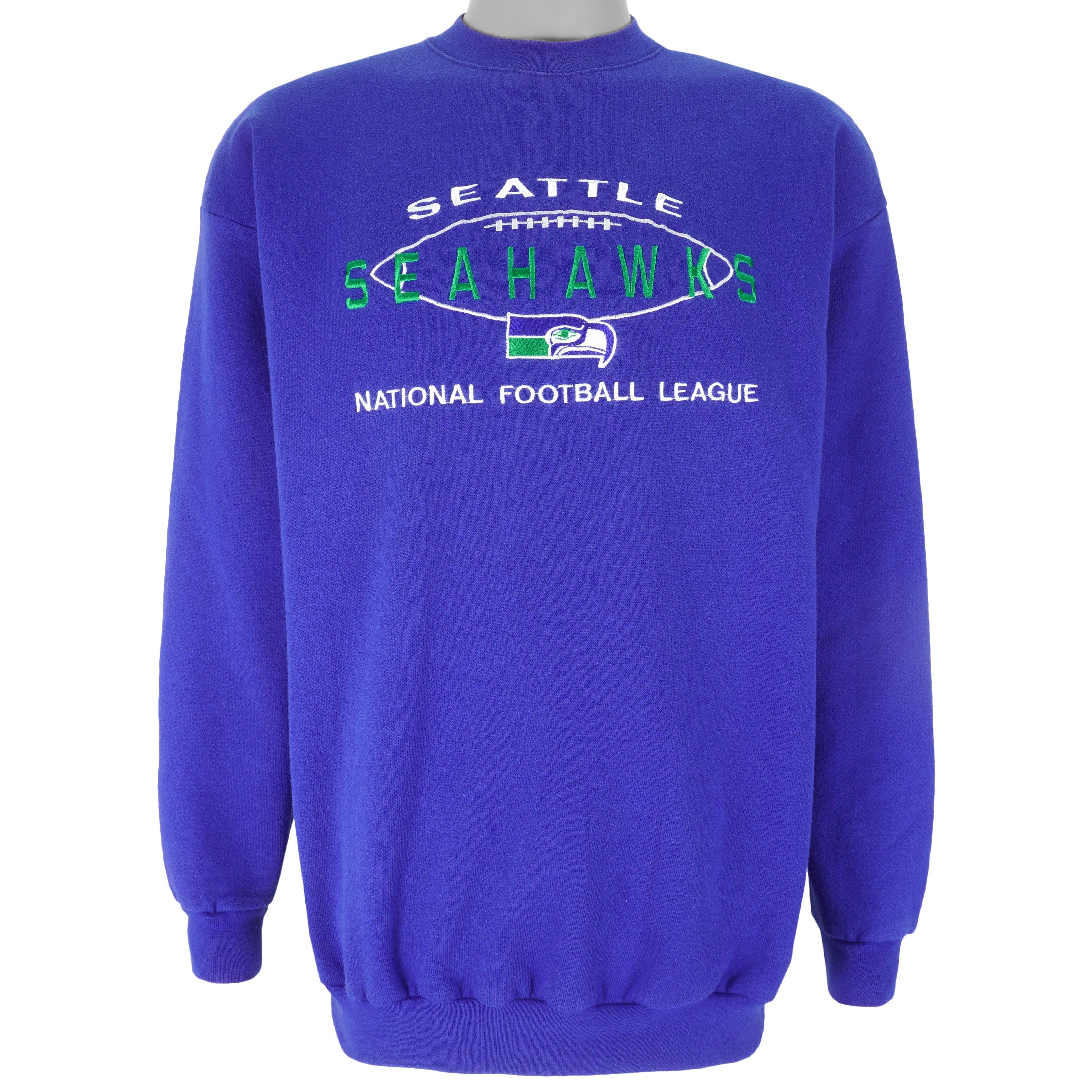 NFL (Logo Athletic) - Seattle Seahawks Embroidered Crew Neck Sweatshirt 1990s Large Vintage Retro Football