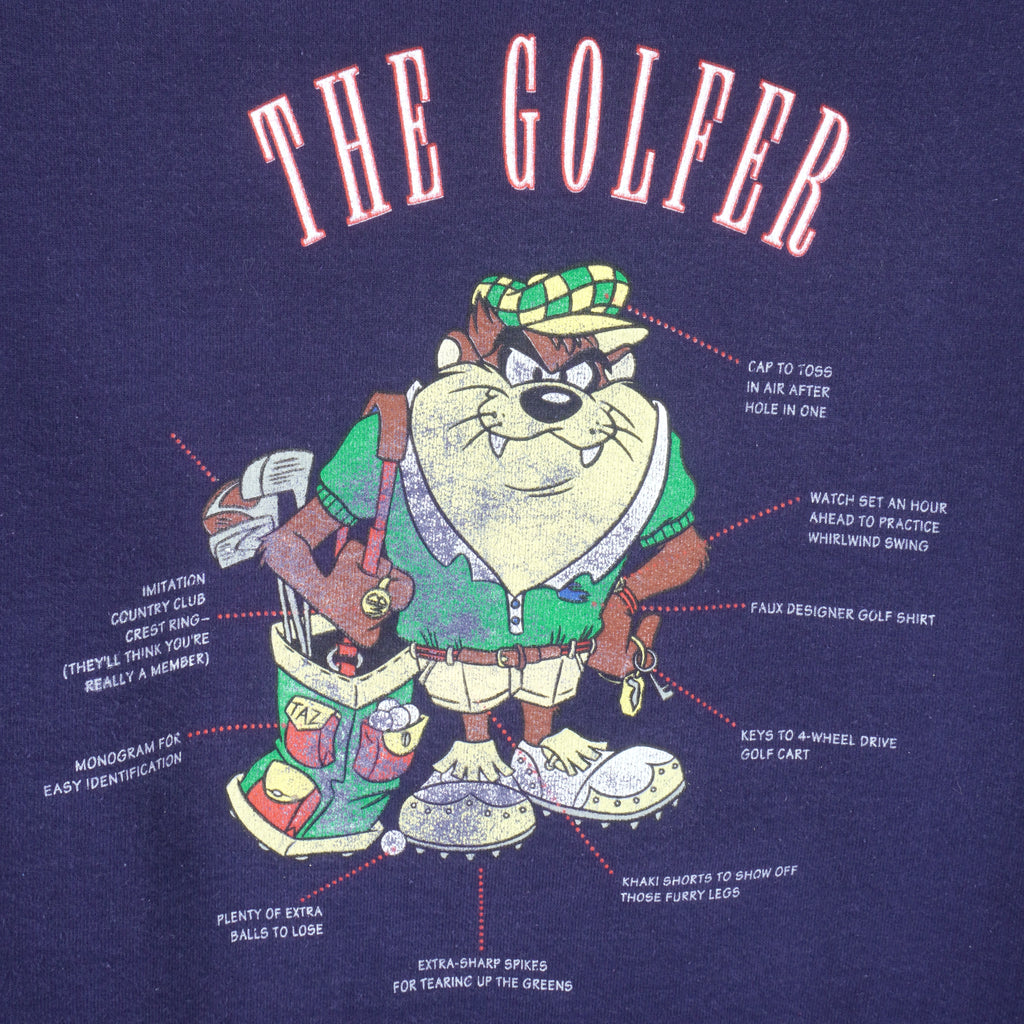 Looney Tunes - Taz The Golfer Crew Neck Sweatshirt 1990s Large Vintage Retro