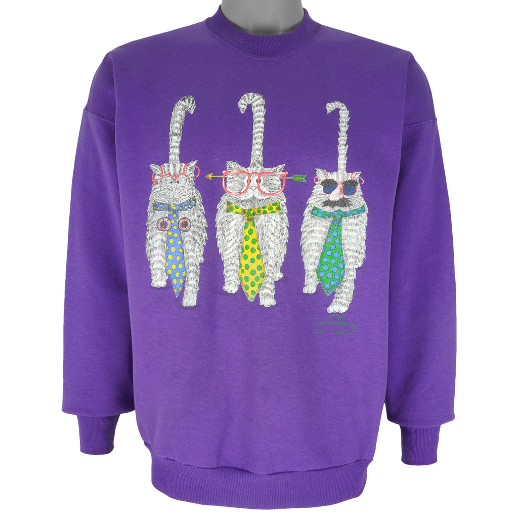Vintage (Hanes) - Purple Big Cats Breakout Crew Neck Sweatshirt 1990s Large Vintage Retro