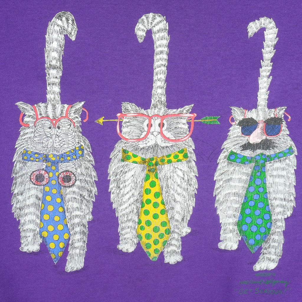 Vintage (Hanes) - Purple Big Cats Breakout Crew Neck Sweatshirt 1990s Large Vintage Retro