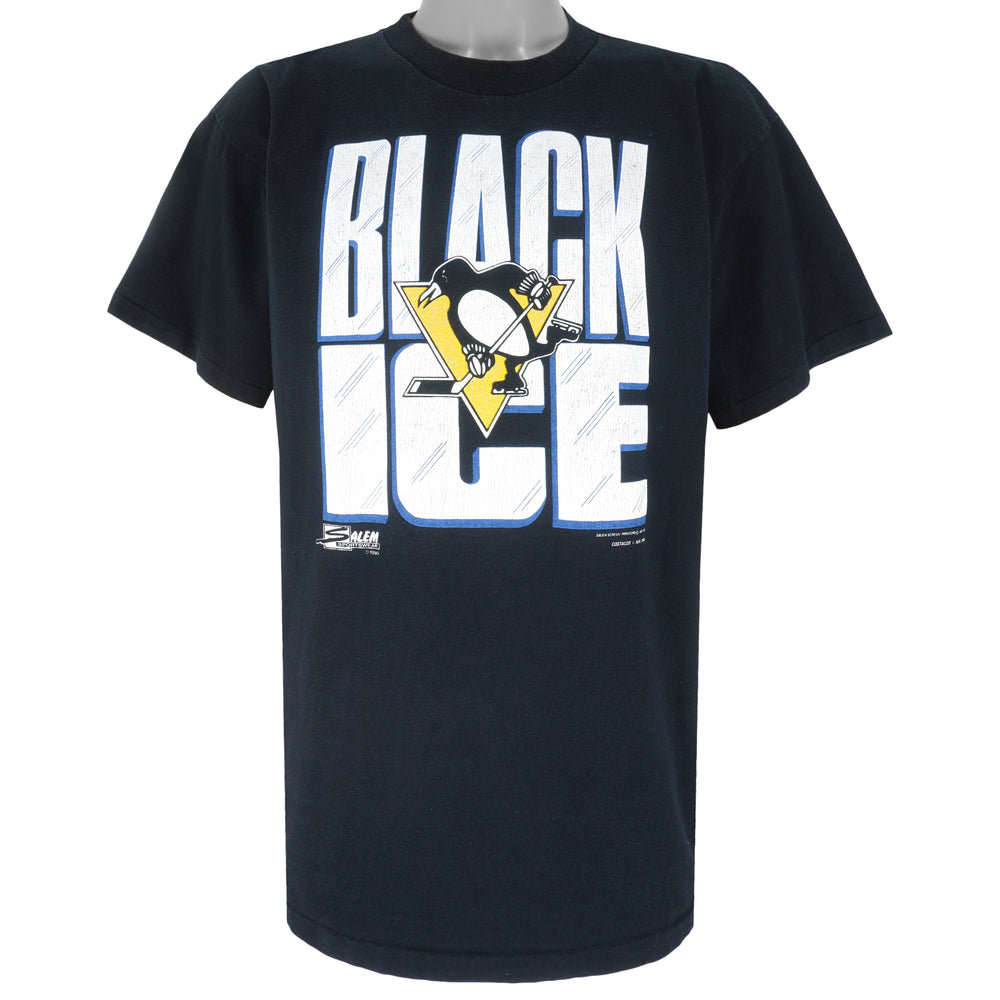 NHL (Salem) - Pittsburgh Penguins Black Ice Single Stitch T-Shirt 1990 X-Large Vintage Retro Hockey