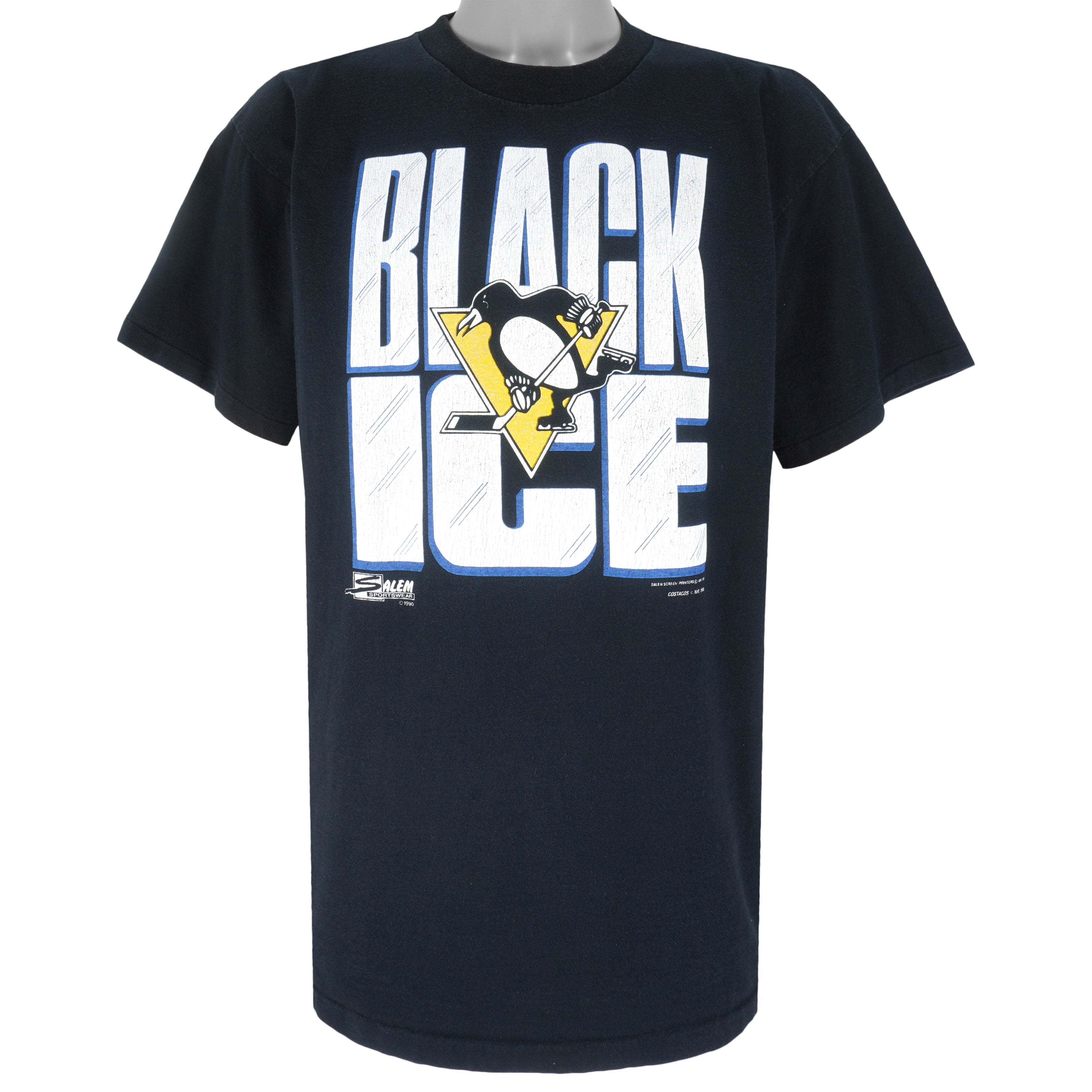 NHL (Salem) - Pittsburgh Penguins Black Ice Single Stitch T-Shirt 1990 X-Large Vintage Retro Hockey