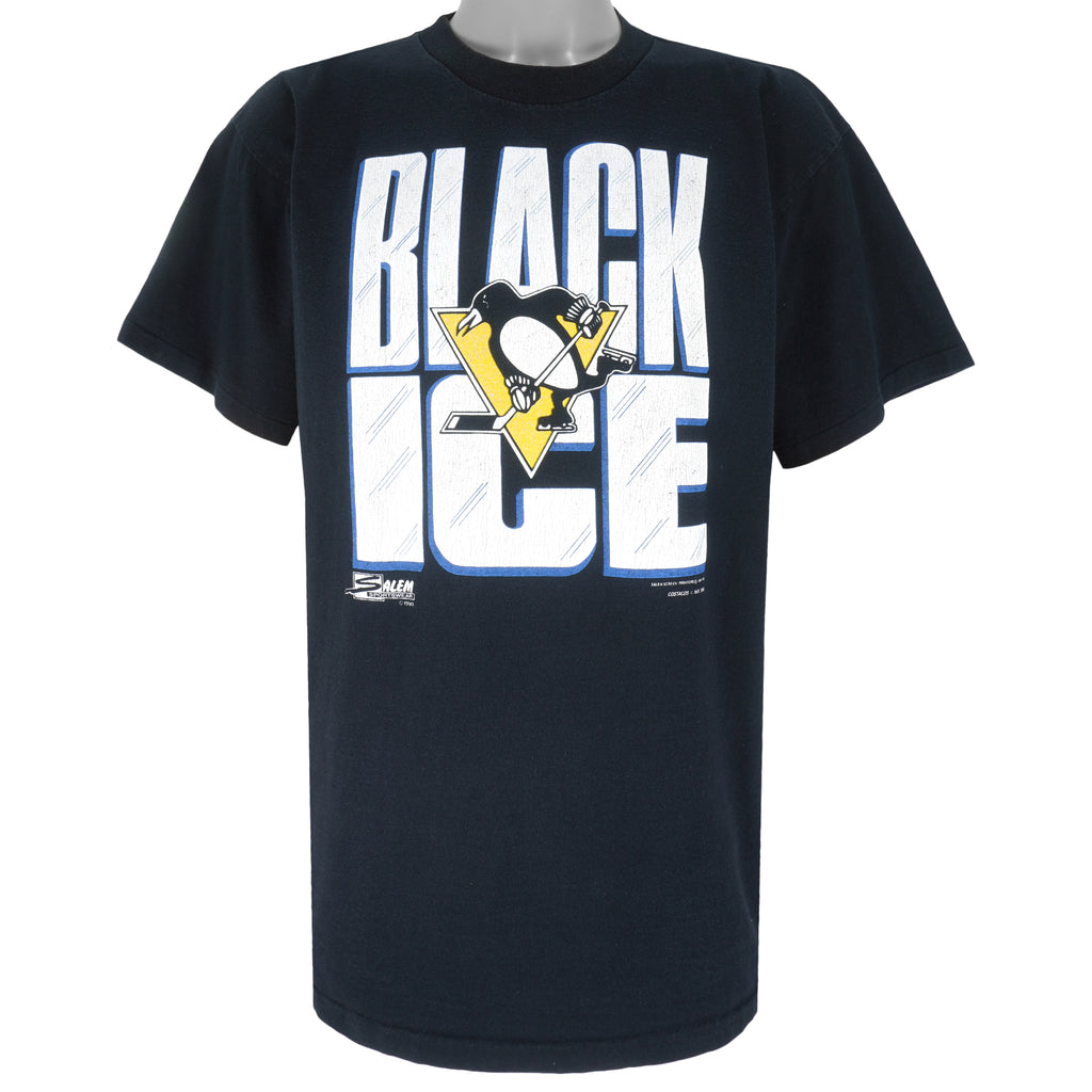 NHL (Salem) - Pittsburgh Penguins Black Ice Single Stitch T-Shirt 1990 X-Large Vintage Retro Hockey