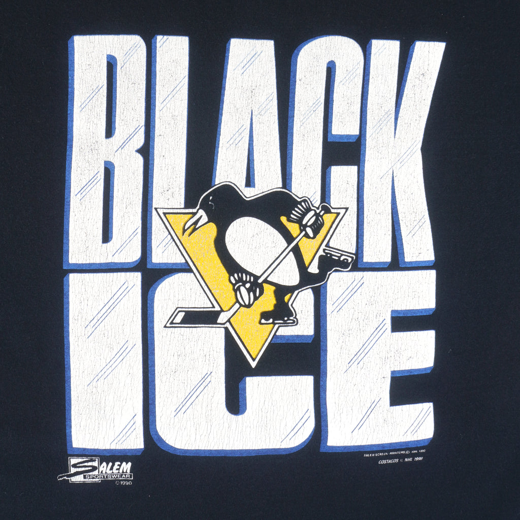 NHL (Salem) - Pittsburgh Penguins Black Ice Single Stitch T-Shirt 1990 X-Large Vintage Retro Hockey