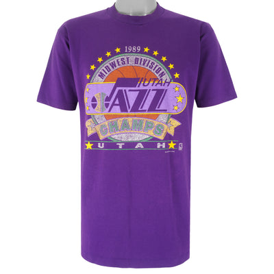 NBA (Hanes) - Utah Jazz Midwest Division Champs T-Shirt 1989 Large