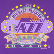 NBA (Hanes) - Utah Jazz Midwest Division Champs T-Shirt 1989 Large Vintage Retro