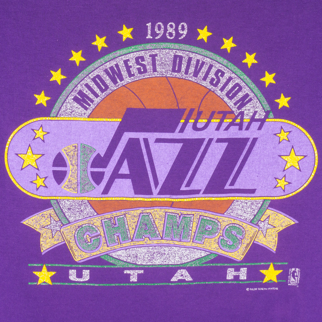 NBA (Hanes) - Utah Jazz Midwest Division Champs T-Shirt 1989 Large Vintage Retro