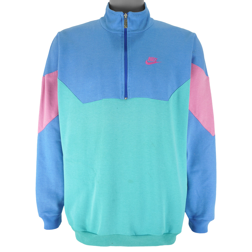 Nike - Blue & Green 1/4 Zip Sweatshirt 1990s Large Vintage Retro