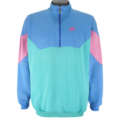 Nike - Blue & Green 1/4 Zip Grey Tag Sweatshirt 1990s Large