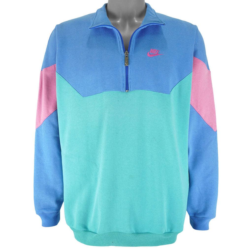 Nike - Blue & Green 1/4 Zip Sweatshirt 1990s Large Vintage Retro