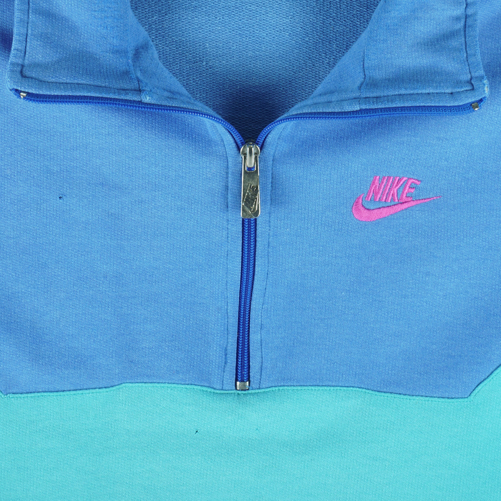 Nike - Blue & Green 1/4 Zip Sweatshirt 1990s Large Vintage Retro