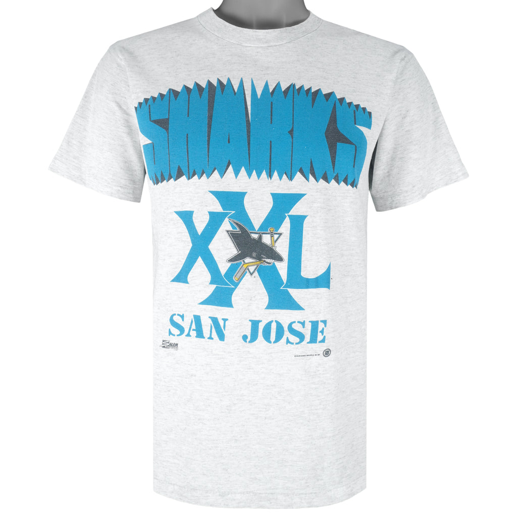NHL (Salem) - Grey San Jose Sharks Single Stitch T-Shirt 1991 Medium Vintage Retro Hockey