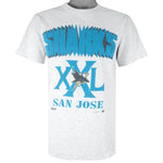 NHL (Salem) - San Jose Sharks Tooth Single Stitch Grey T-Shirt 1991 Medium